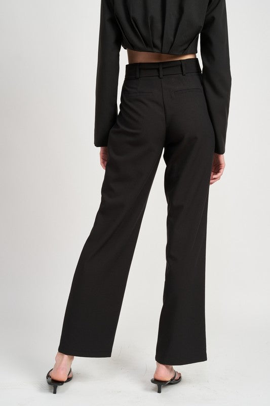 PLEATED SIDE LEG PANTS WITH BELT