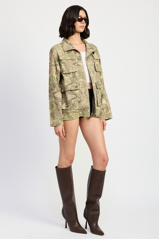 CAMO TWILL JACKET WITH FLAP POCKETS