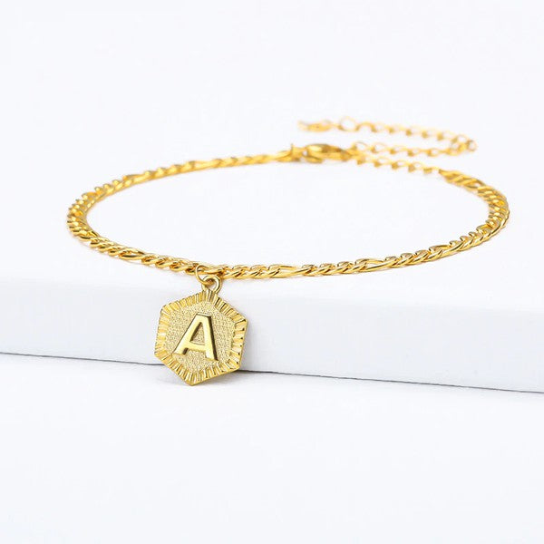 18K GOLD PLATED INITIAL LETTER ANKLET